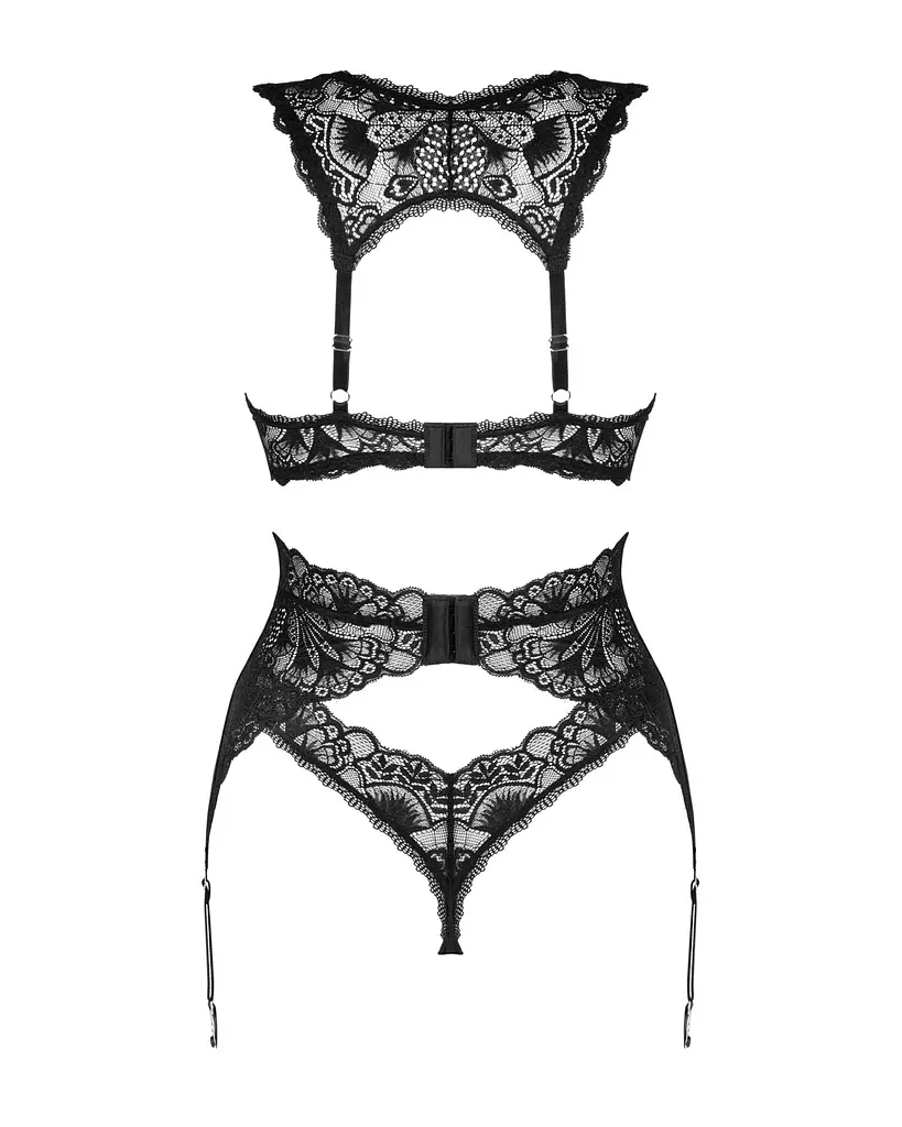 Комплект білизни Obsessive Donna Dream 3-pcs set XL/2XL Black, бюстгальтер, стрінги, пояс для панчіх - фото 4