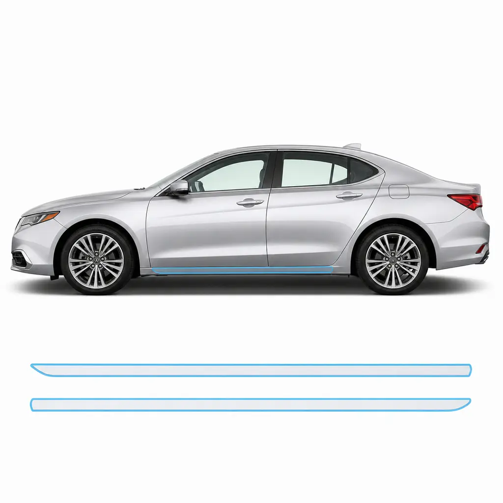 Антигравійна захисна бронеплівка за лекалами для Acura TLX I facelift 2018-2020 - нижня зона кузова пороги