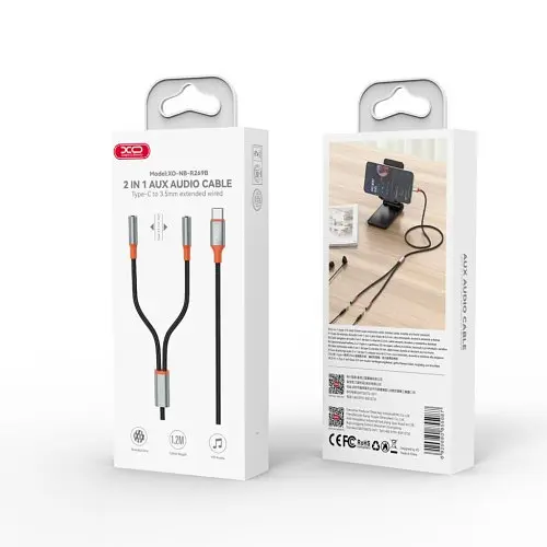 Адаптер XO NB-R269B Couple Cable Type-c to Dual 3.5 Female Adapter 1.2 м Черный - фото 5