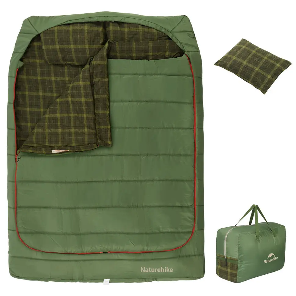 Спальный мешок двухместный Naturehike CNK2350WS019 с подушками (Зеленый) - фото 2