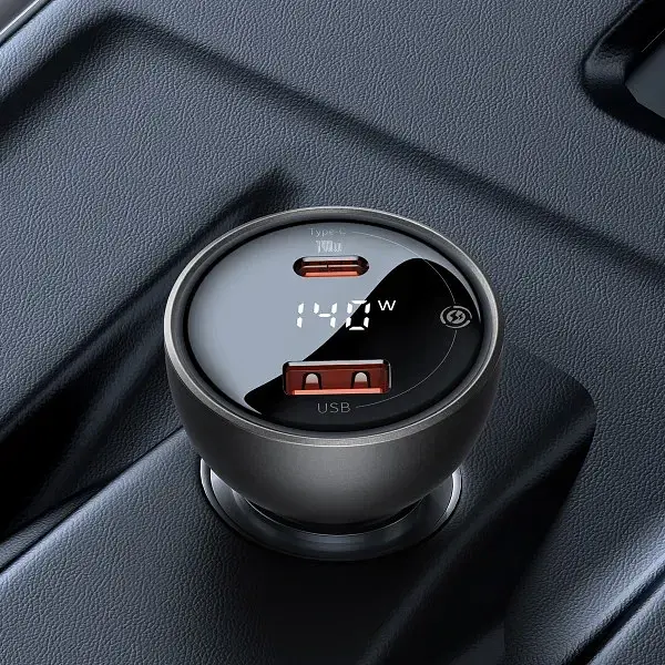 Автомобільний зарядний пристрій Baseus Digital Display PD3.1 Dual Fast Charger Car Charger USB+Type-C 140W Set CGZX070001 Black - фото 7