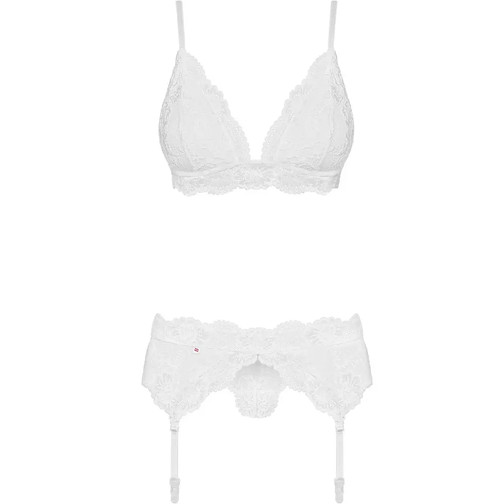 Мереживний комплект білизни Obsessive 810-SEG-1 S/M White, бюстгальтер, стрінги, пояс для панчіх - фото 5