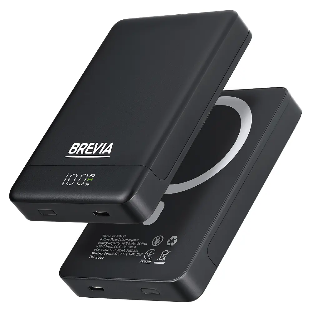 Повербанк (Power Bank) Brevia ePower 10000mAh MagSafe SuperSlim PD20W, Qі15W LCD чорний(45530MSB) - фото 6