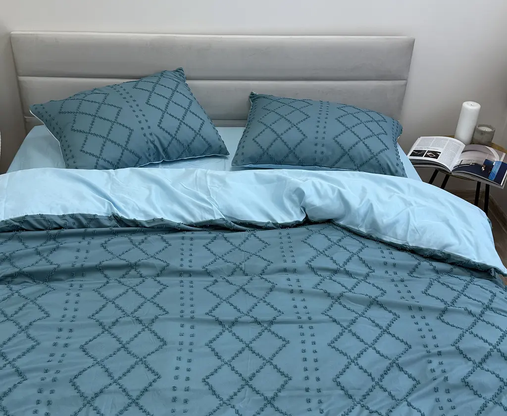 Комплект постільної білизни Ecotton Jaquard Сімейний 150х215 см бірюзовий Green (Сімейний) - фото 5