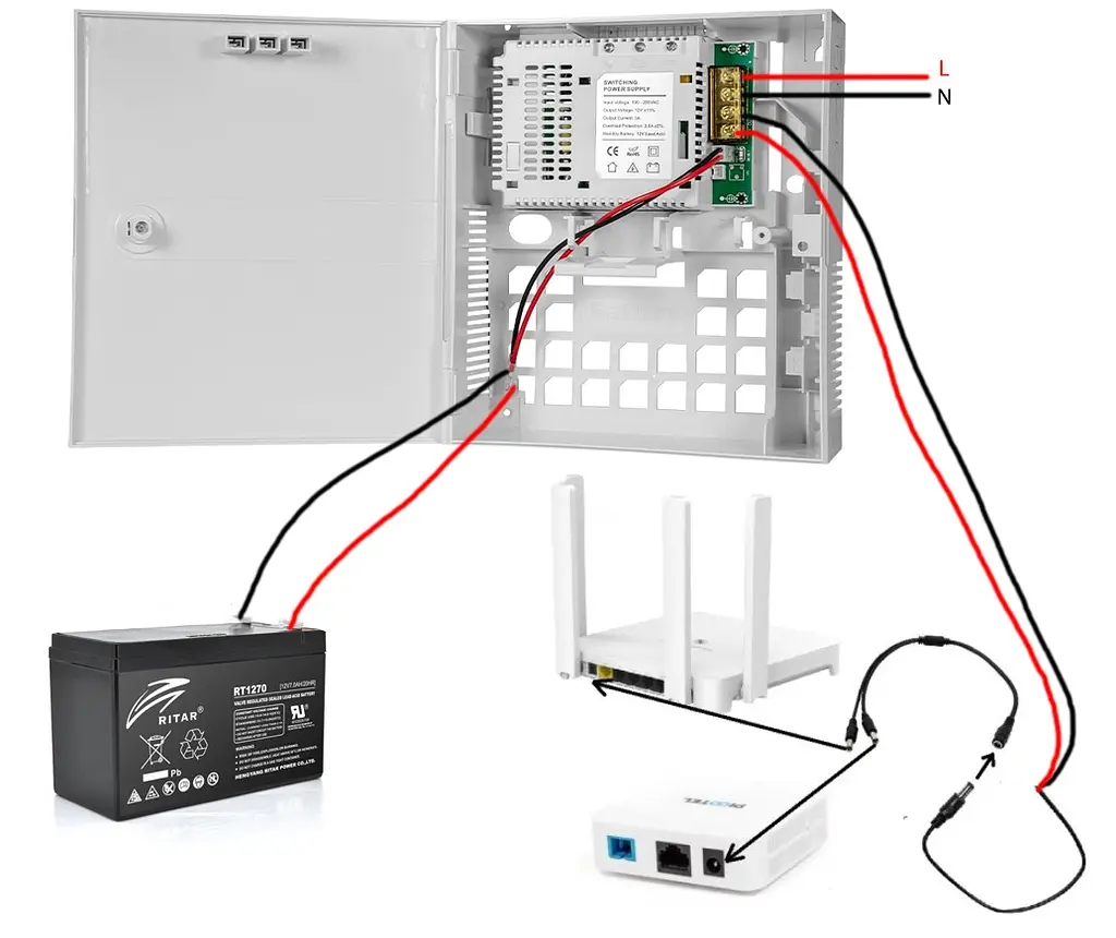 Джерело безперебійного живлення (ДБЖ) UPS Kraft PSU1203LEDP комплект для роутера терміналу ONU 12V 3А 7Ah - фото 2
