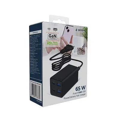Зарядний пристрій Gembird 2xUSB-C PD65W + 2xUSB QC3.0 30W black (TA-UC-2A2C-PD65-01-BK) - фото 6