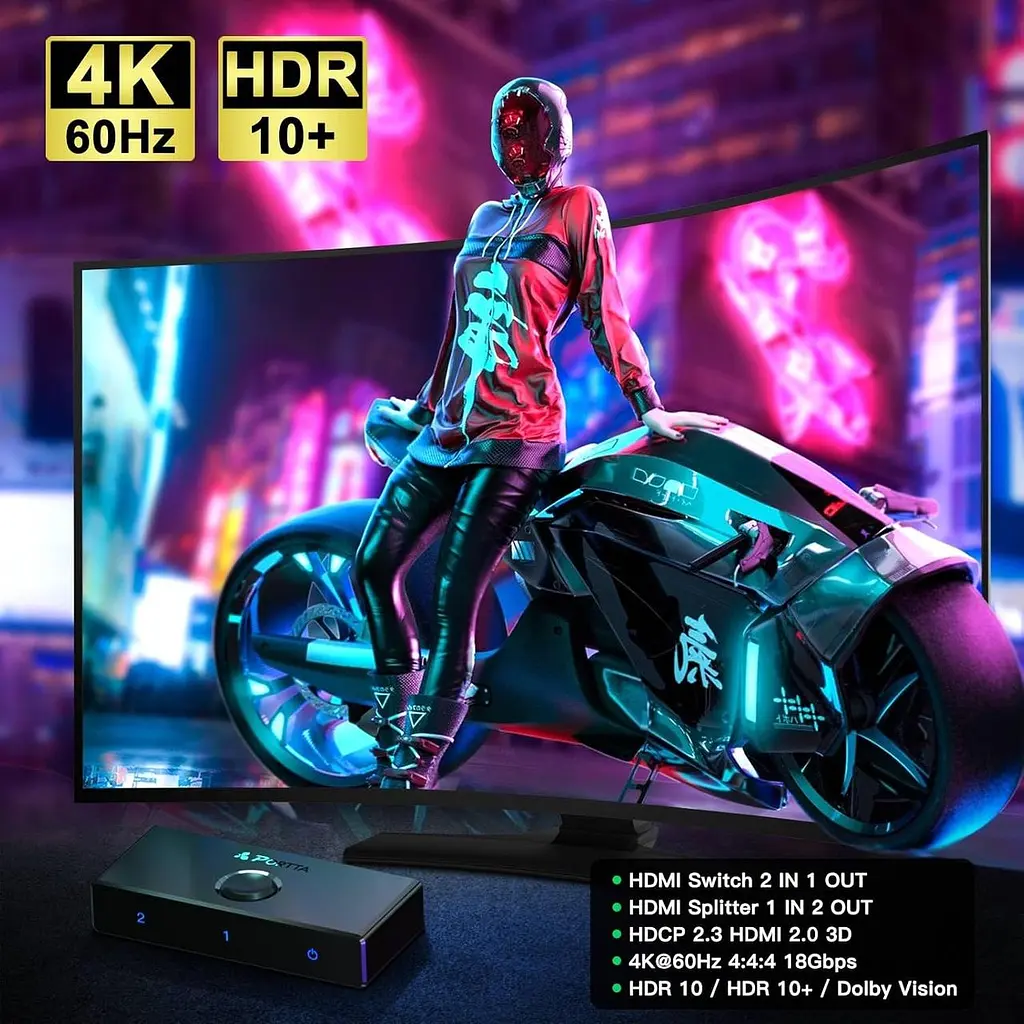 HDMI-перемикач 4K 60 Гц, PORTTA двонаправлений 2.0-перемикач 2 в 1 вихідний розгалужувач 1 в 2 виходи концентратор HDR HDCP2 - фото 7