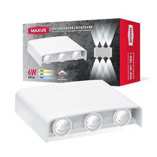 Фасадний світлодіодний світильник MAXUS MWL 6W 3CCT IP65 WH Square