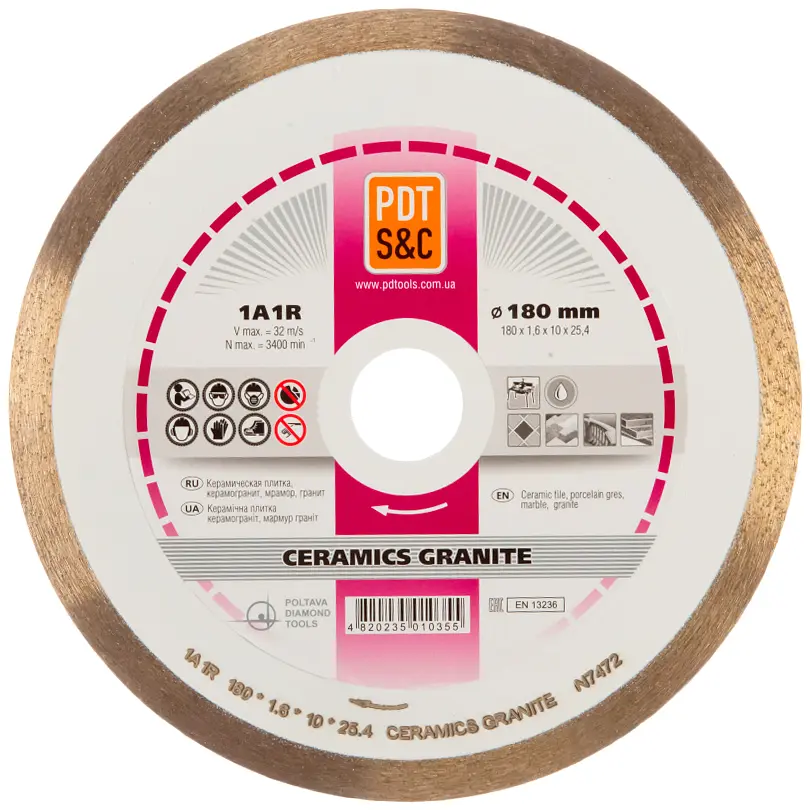 Алмазний диск по кераміці PDT Ceramics Granite 1A1R 180х1,6х10х25,4 мм