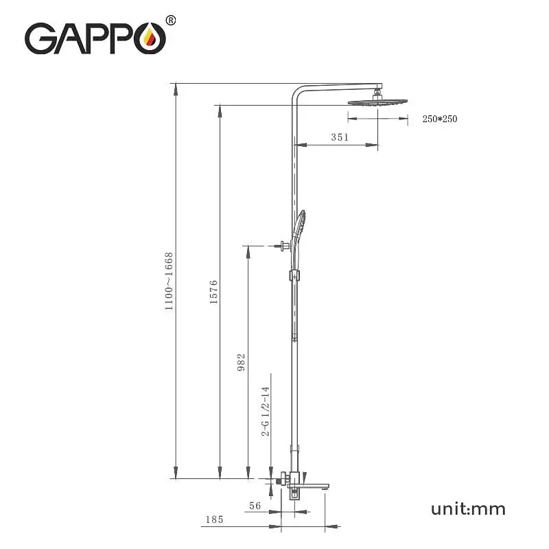 Душевая система Gappo G2417-6, излив - переключатель на лейку, черный, Черный матовый - фото 7
