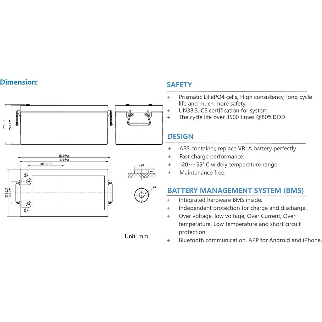 Акумулятор Ritar LiFePO4 12V (12.8V/300Ah/3840Wh) (R-LFP 12.8V 300Ah Bluet) [168183] - фото 4