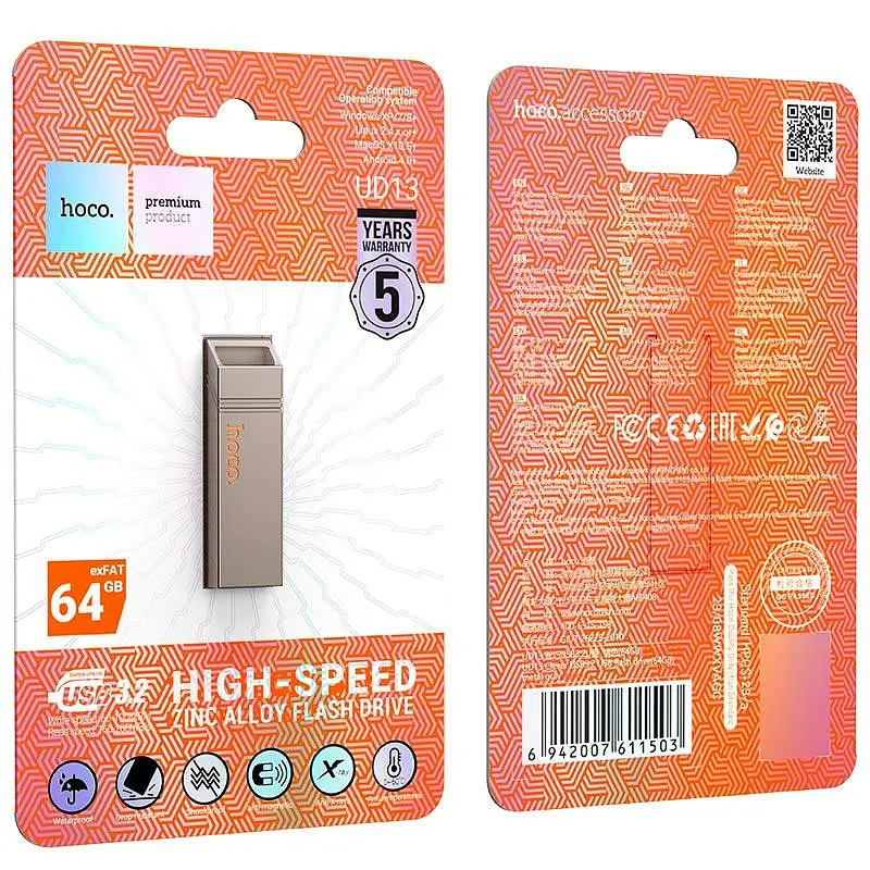 Металічний флеш накопичувач Hoco UD13 Clever USB3.2 USB flash drive (64GB) - фото 2