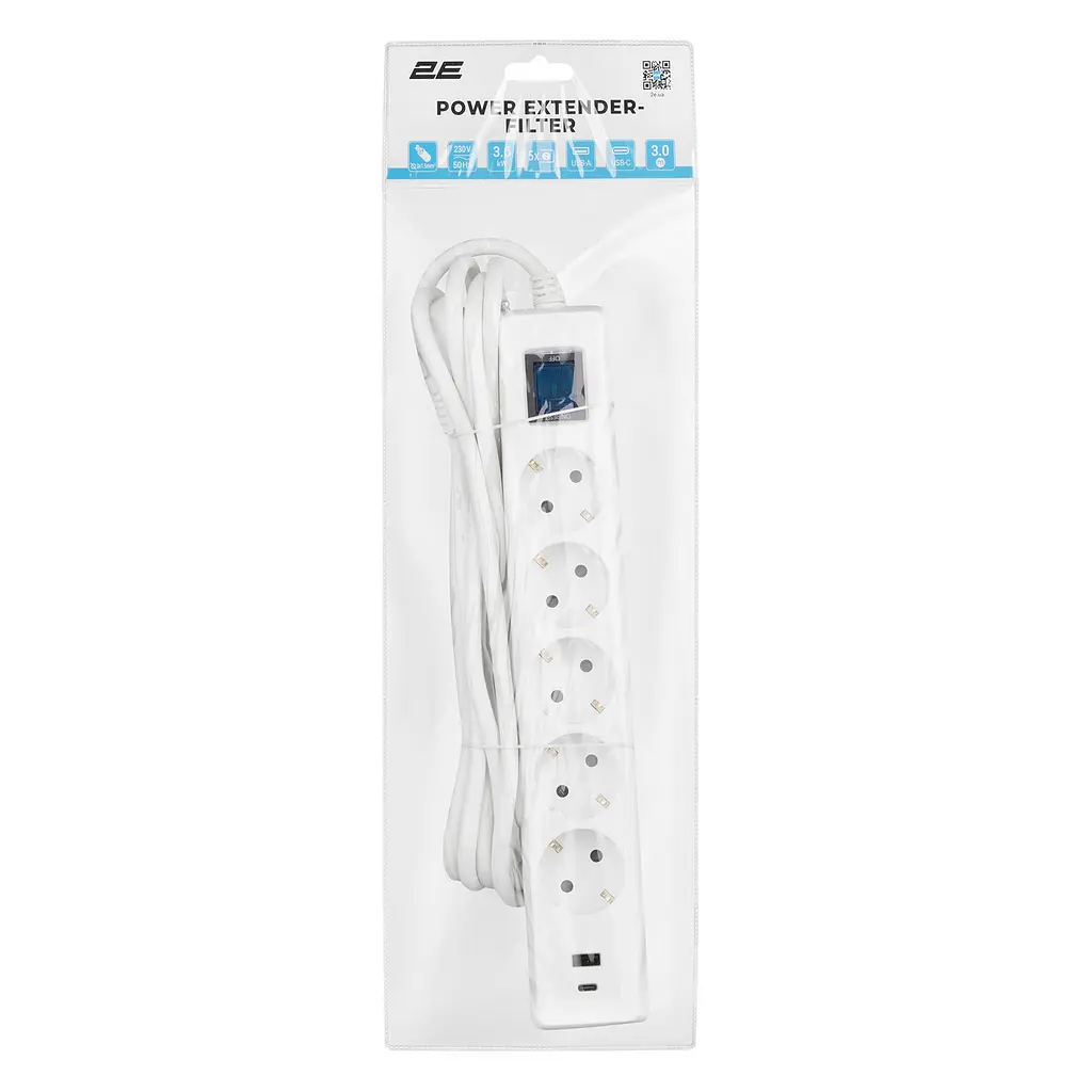 Сітковий фільтр 2E 5хSchuko, 1 х USB, 1 x USB-C, 3 м (2E-SP515M3USBWH) - фото 4