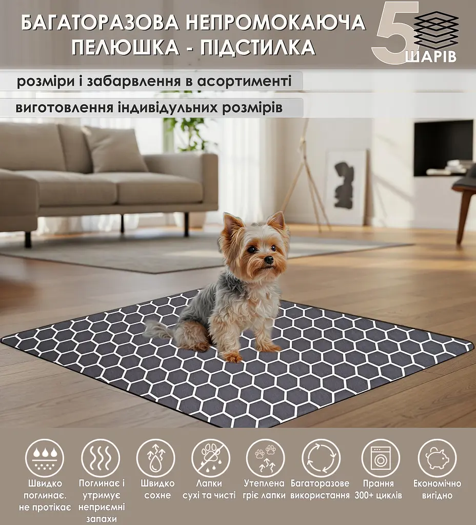 Многоразовая подстилка Giselle  60х75 см пеленка для собак, суперпоглощающая, непромокаемая, антизапах 5004024 - фото 2