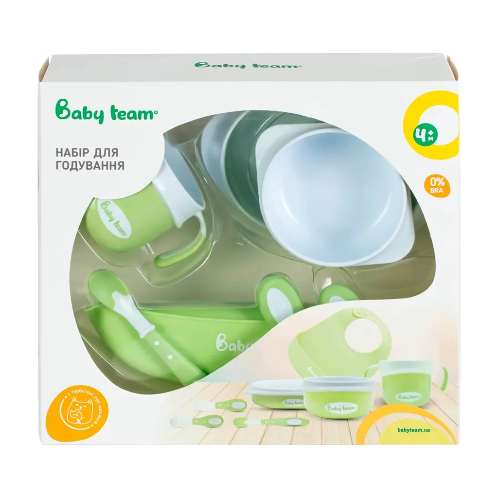 Набор детской посуды Baby Team 7 предметов бело-зелёный (6090_зелений) - фото 4