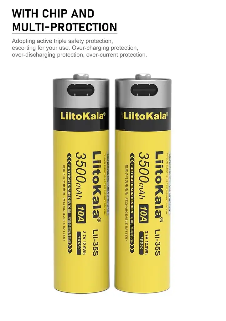 Акумулятор LiitoKala 18650 Lii-35S Li-ion 3500mAh 3.7V Type-C Жовтий (2663276247) - фото 6