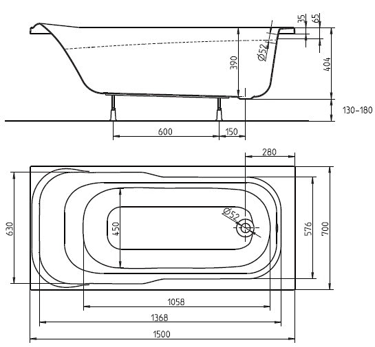 Ванна акрилова Kolo Sensa 150x70 XWP355000N - фото 2