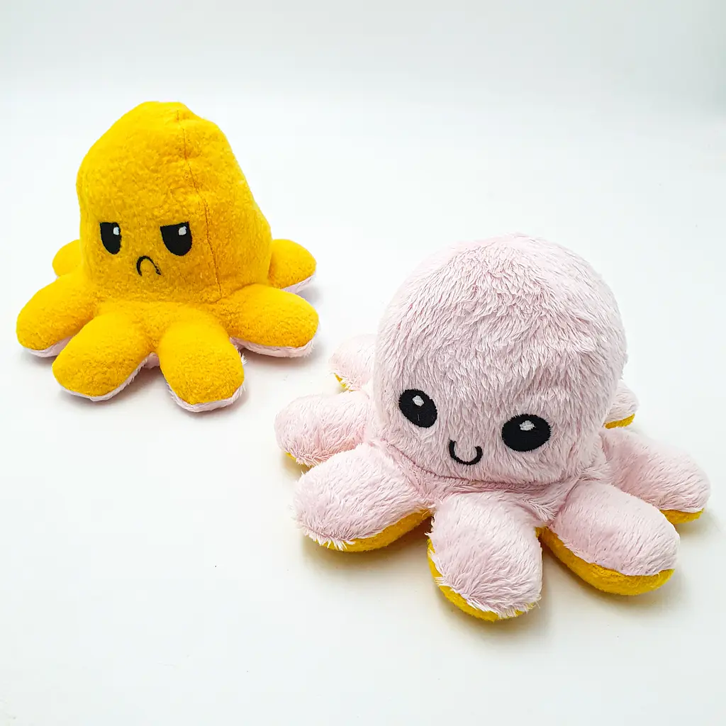 М'яка іграшка Восьминіг перевертень двосторонній веселий сумний Mood Octopus 20 см UKC жовто/рожевий