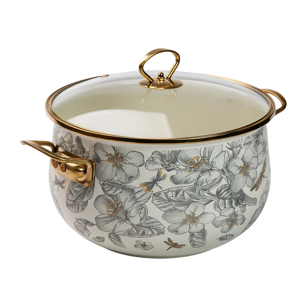 Каструля емальована 6,5 л зі скляною кришкою, flowers Yiwu HP-2-107 - фото 3