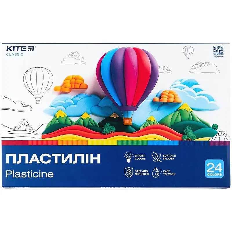 Пластилін Kite Classic, 24 кольори, 480 г., (K-089)