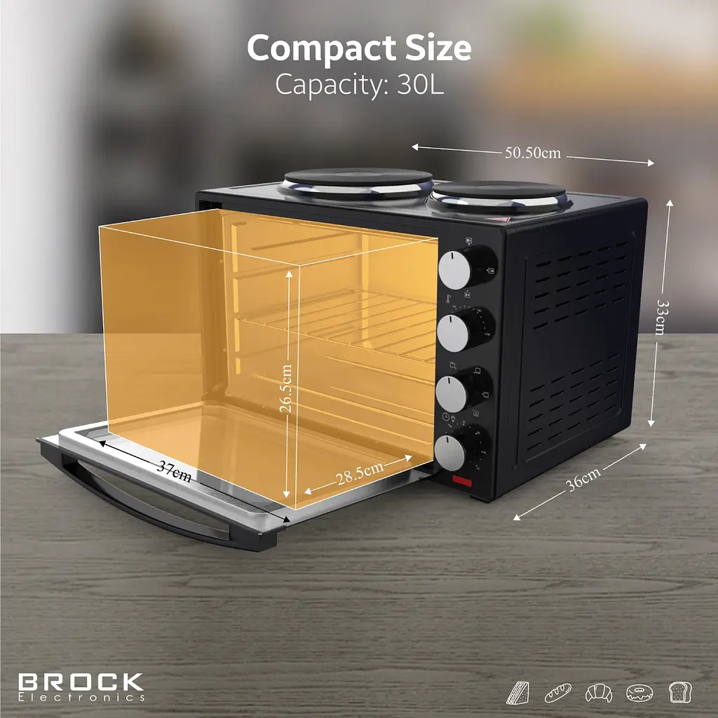 Електрична піч BROCK TO 3002 B 1600Вт/ 30л /електроплита/ механічне керування/чорна - фото 8