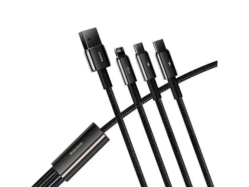 Кабель Lightning / Micro USB / USB Type-C BASEUS Tungsten Gold 3-in-1 1.5m Black (CAMLTWJ-01) - фото 2