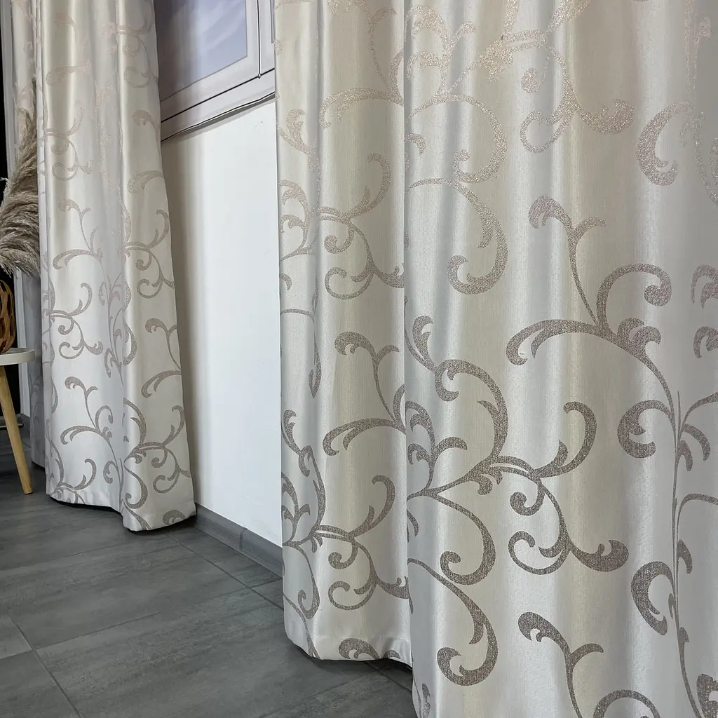 Жакардові штори бежевого кольору з вензелем на тасьмі 2шт. 150х270 ALBO pbe0052397 - фото 6