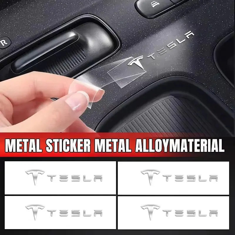 Наліпка з логотипом Tesla метал, на клейкій стрічці 1шт (універсальна) - фото 2
