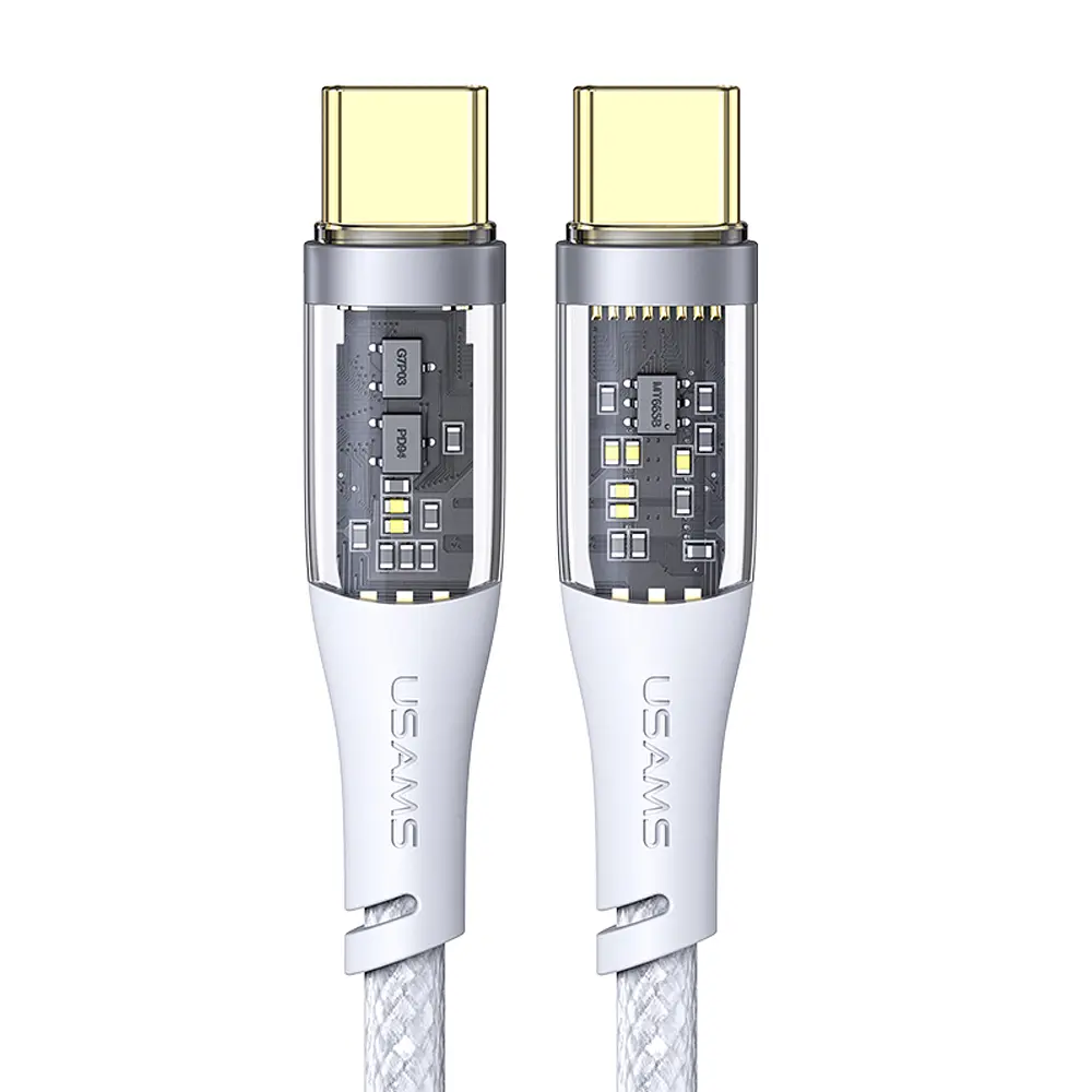 Кабель Type-C To Type-C 100W Aluminum Alloy Transparent Data Cable Icy Series 1.2м Білий (6958444995526)