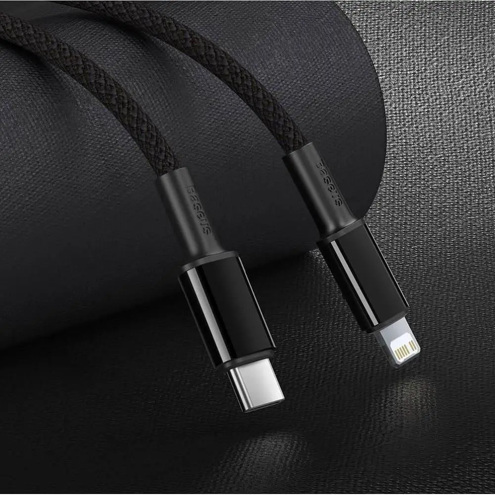 Кабель Baseus Lightning Type-C to Lightning PD 20W 1M High Density Braided Black (CATLGD-01) - фото 5