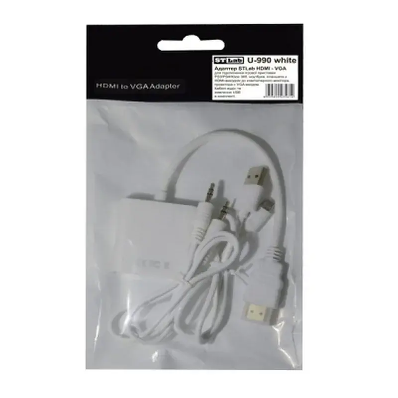 Перехідник HDMI M to VGA F (з кабелями аудіо і живлення від USB) ST-Lab (U-990 white) - фото 6
