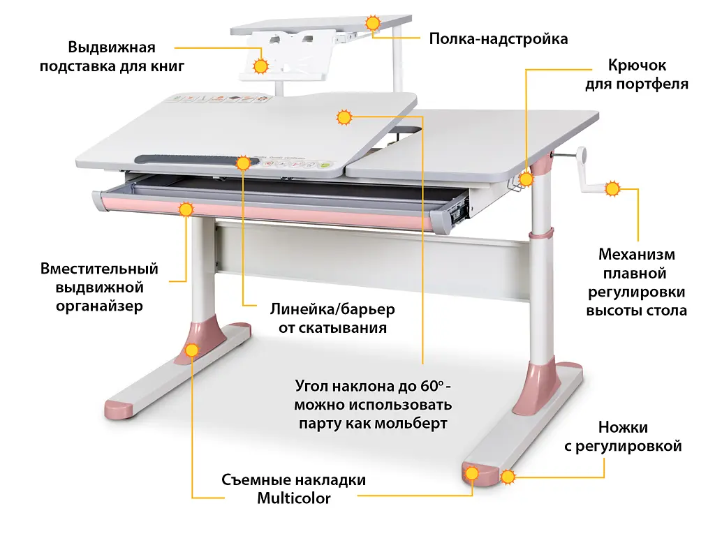Дитячий стіл Mealux Vancouver Multicolor PN з полицею S50 (арт. BD-620 W/G MC+ PN+ S50 WG) - фото 2