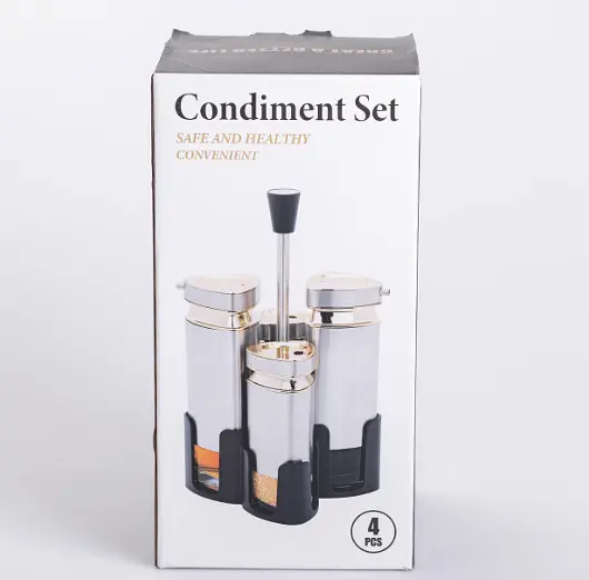 Органайзер набір Condiment Set для спецій на підставці з 4 ємностями для спецій 10х10х17 см Нержавіюча сталь - фото 4