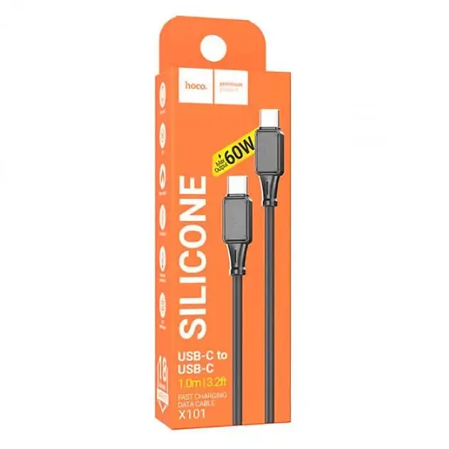 Кабель Hoco USB X101 Silicone Type-C ↔ Type-C 60W 1 м силиконовый провод для быстрой зарядки гаджетов черный - фото 6
