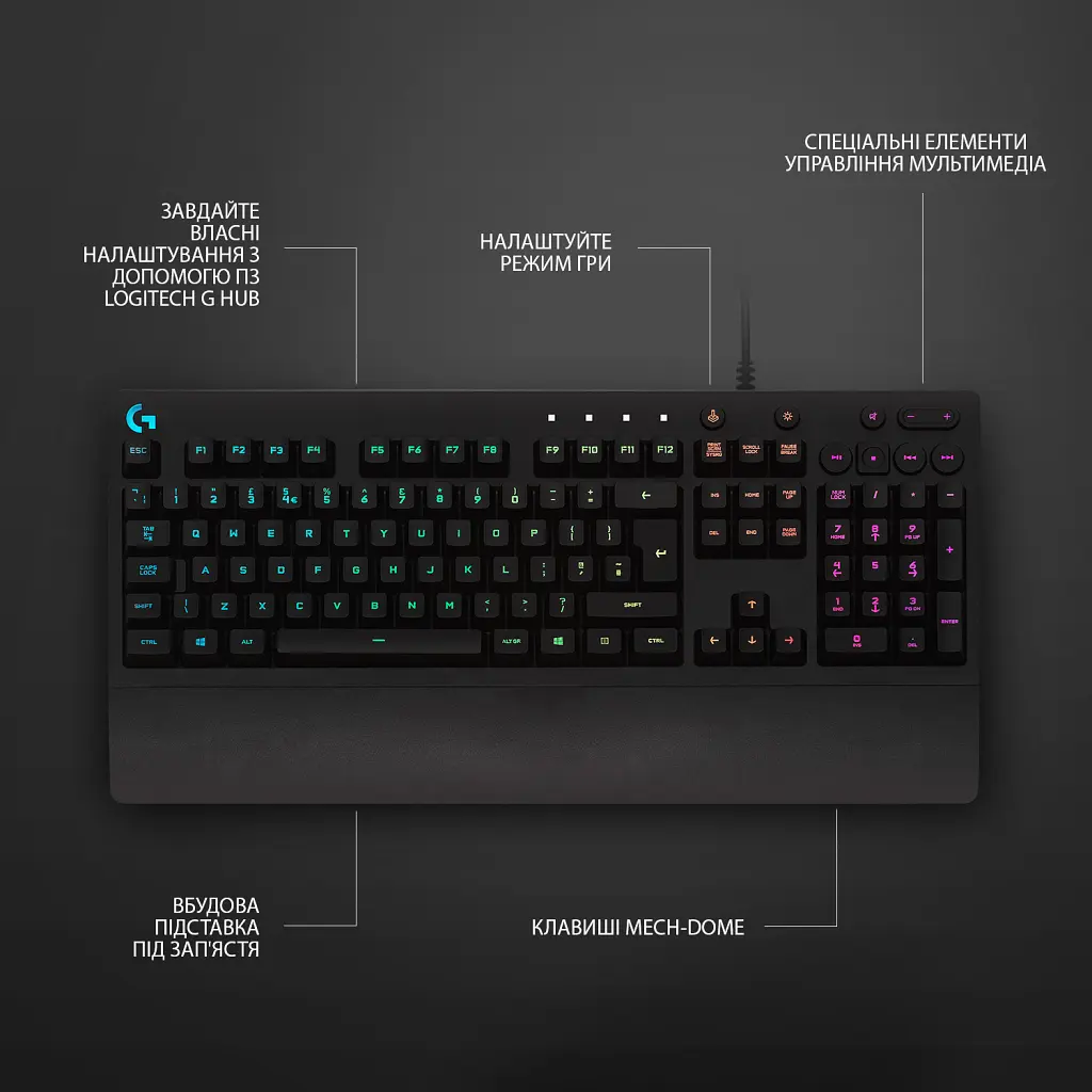 Клавіатура Logitech G213 Prodigy Gaming Keyboard USB UKR (920-010740) - фото 4