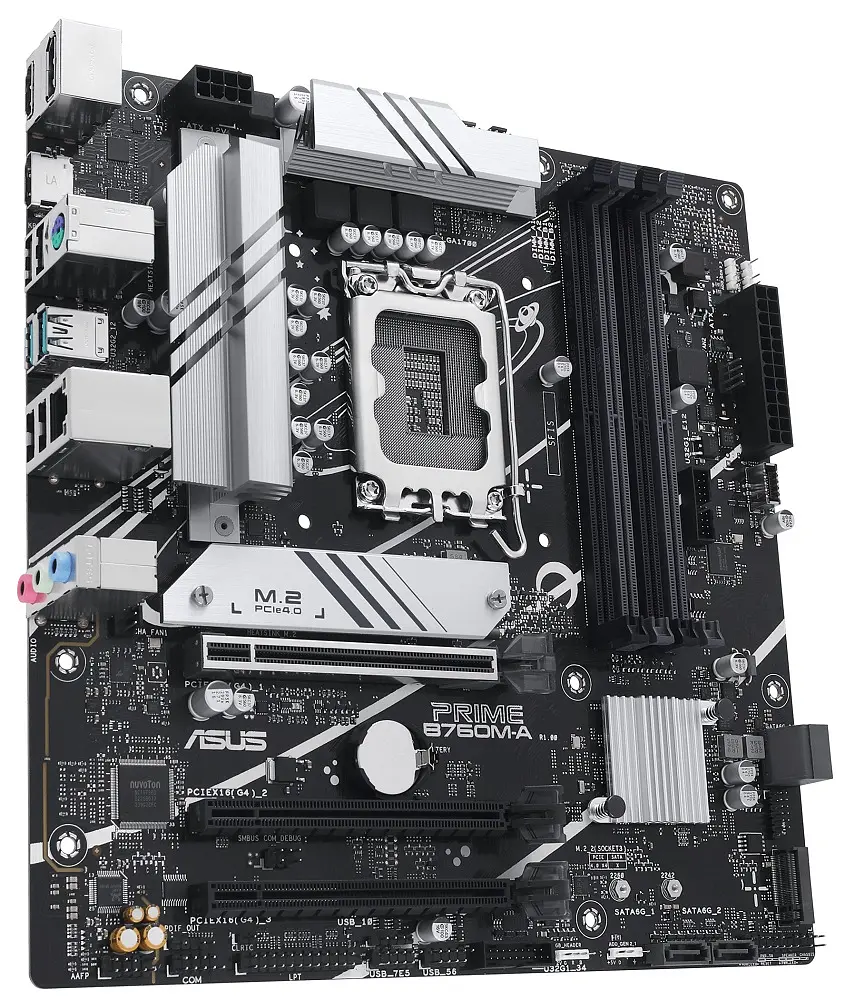 Материнська плата LGA1700, Asus PRIME B760M-A-CSM, B760, 4xDDR5, Int.Video(CPU), 4xSATA3, 2xM.2, 3xPCI-E 4.0 x16, Realtek 7.1, Realtek 2.5Gb, 5xUSB3.2/7xUSB2.0, HDMI/DP, MicroATX - фото 4