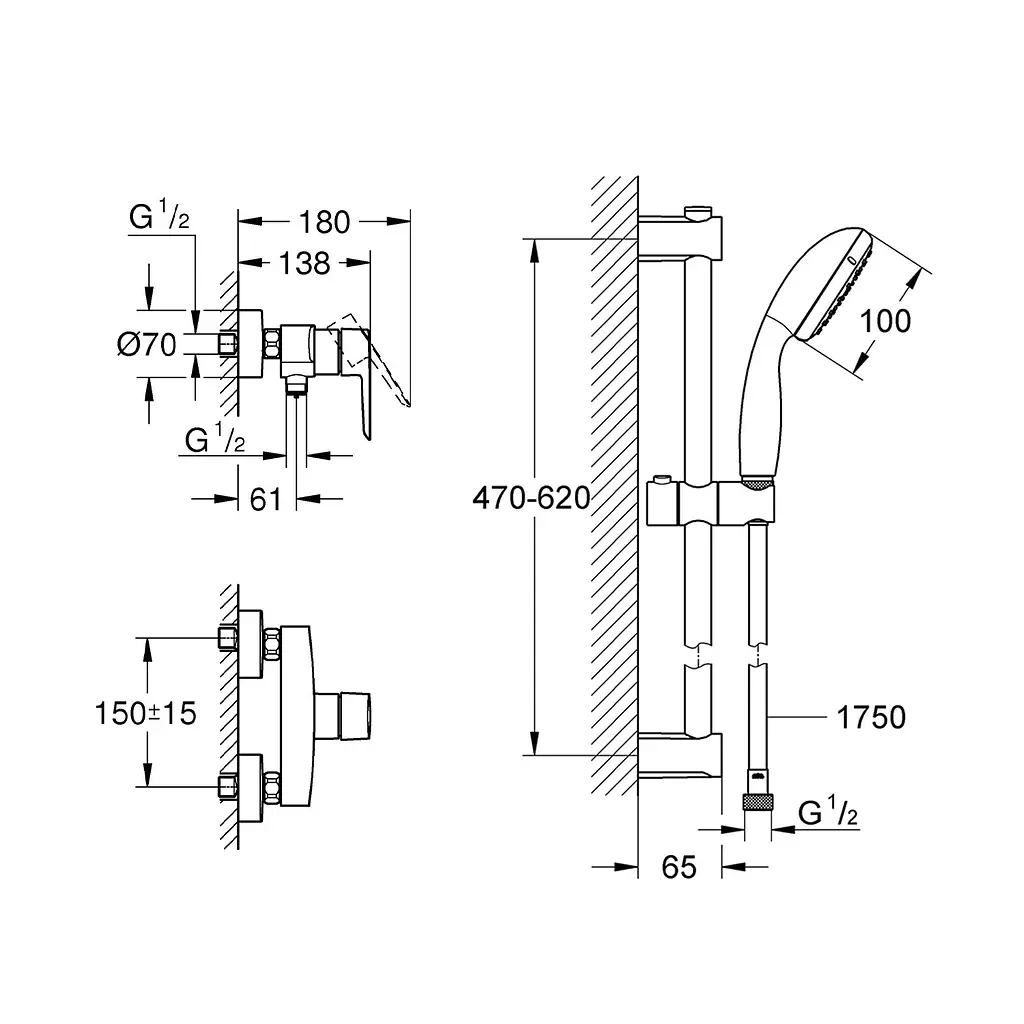 Змішувач для душу Grohe QuickFix Start Black UA30330801, Чорний матовий - фото 2