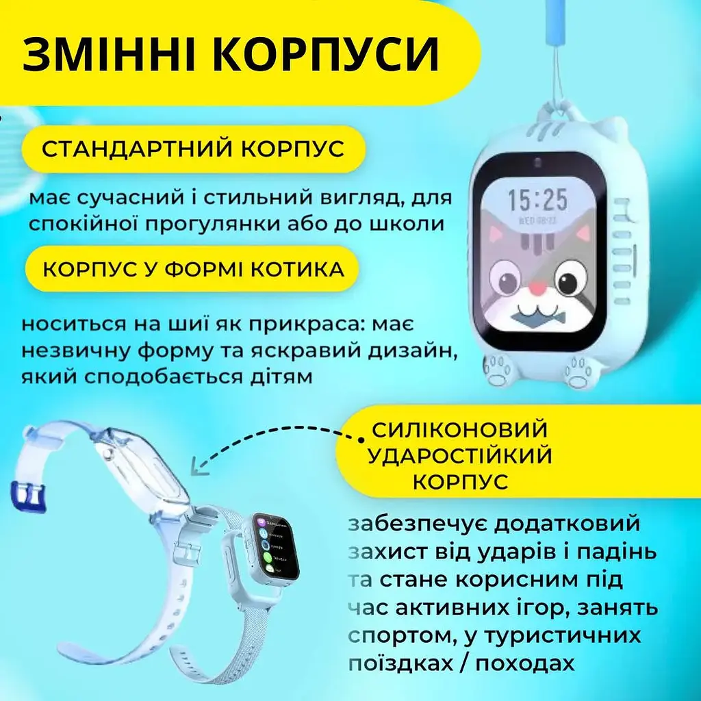 Смарт годинник дитячий A1 з відеодзвінком HD-камерою та GPS 2 змінних корпуса в комплекті Блакитний (KW2-A1-Blue) - фото 5