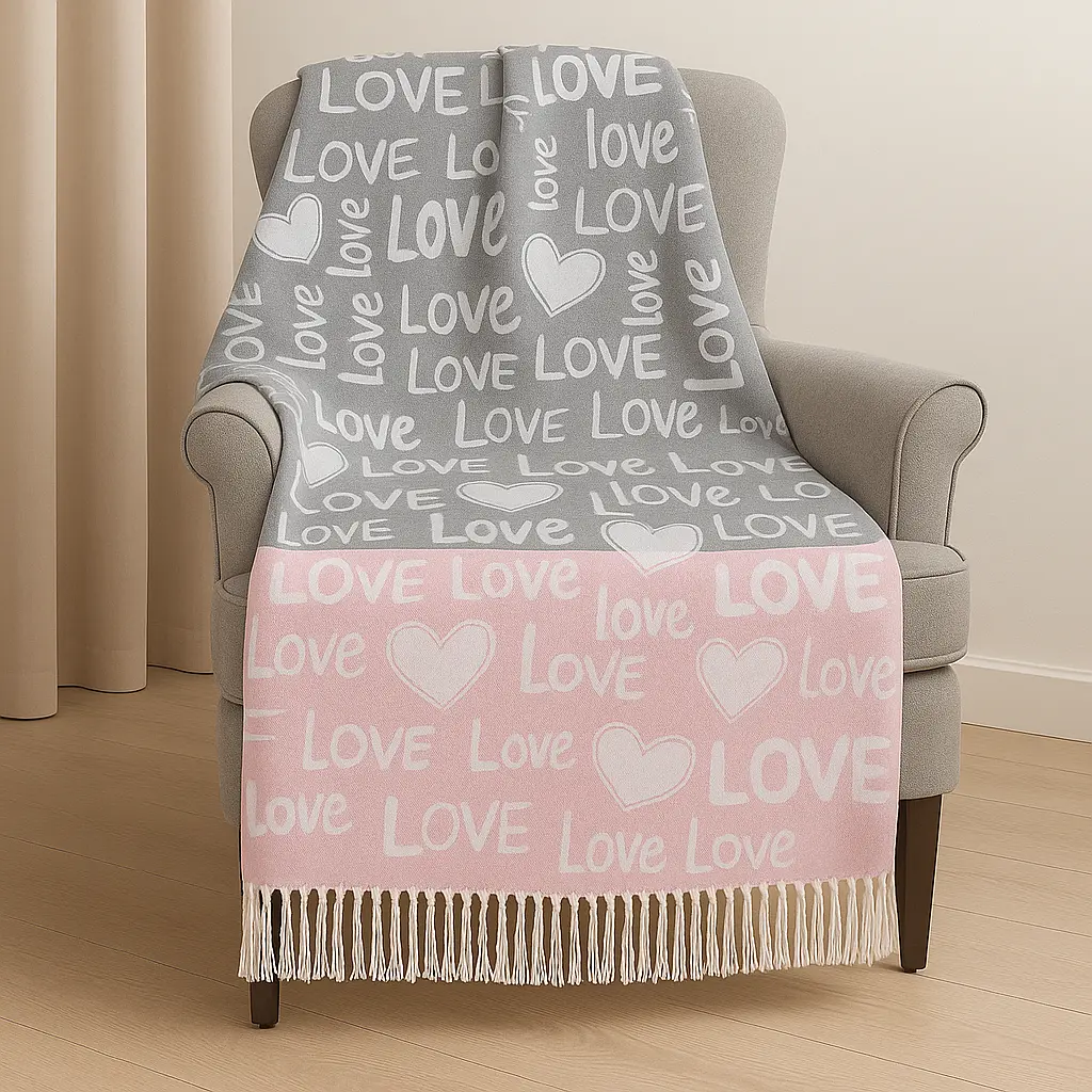 Плед бавовняний Love сіро-рожевий Love You 140x200 см 4708 - фото 3