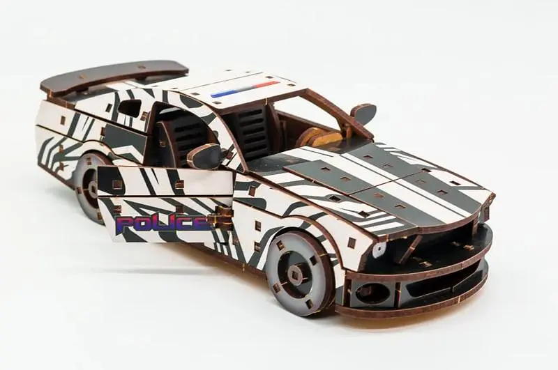 Конструктор Puz-00639 "Muscle Car" дерев'яний, 162 под., білий колір, поліція розмір моделі 24х9х7 см. PuzzleOk - фото 2
