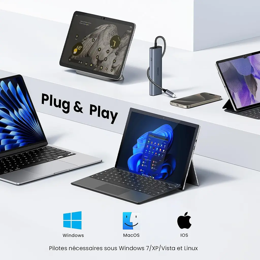 Хаб USB 3.2 Type-C -> 1xUSB-A 3.2/ 1xUSB-A 2.0/2xUSB-C 3.2/ RJ45 PD CM512 сірий UGREEN - фото 5