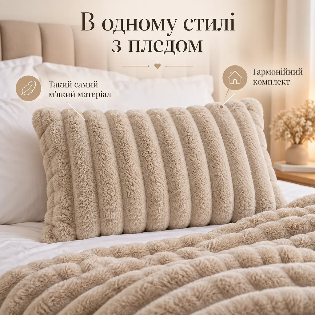 М'яка плюшева хутряна наволочка Solve бежева 48 x 74 см (KT9001011)  - фото 9