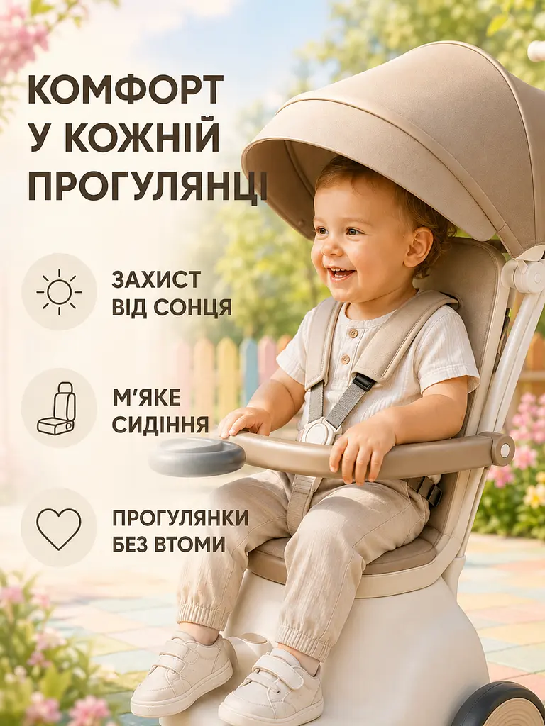 Дитячий електричний толокар 5-в-1 з ручкою, мотором, акумулятором, козирком, музикою та підсвіткою (49676136) - фото 4