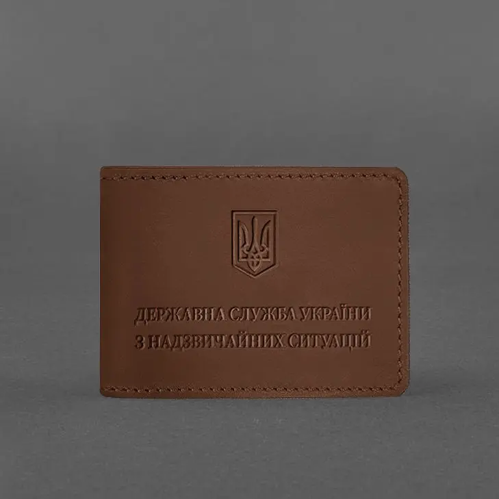 Кожаная обложка на удостоверение Государственной службы Украины по чрезвычайным ситуациям (ГСЧС) светло-коричневая Crazy Horse - фото 5