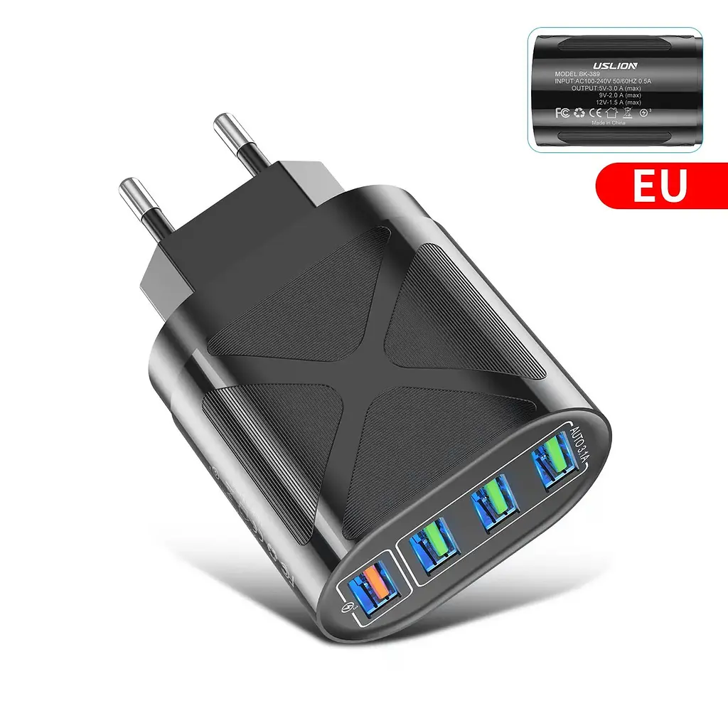 Зарядний пристрій Uslion BK-389 4 виходи USB блок швидкого заряджання QC 3.0 чорний - фото 3