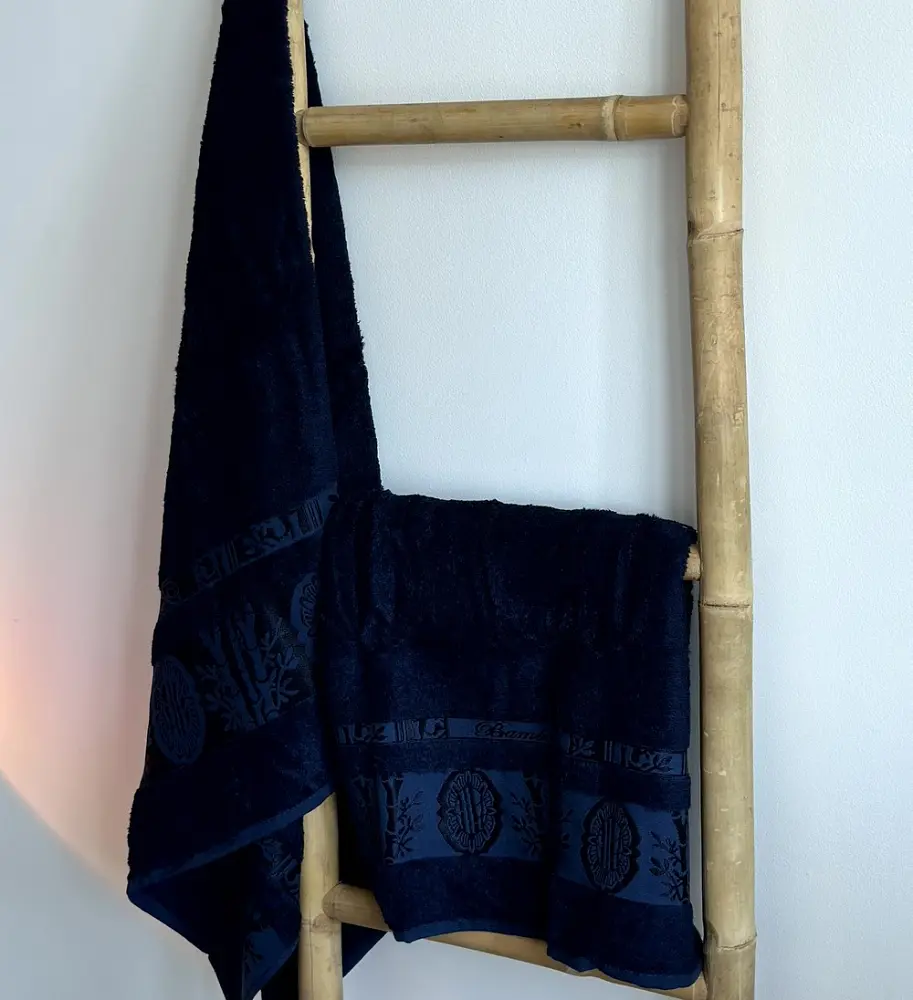 Набір турецьких бамбукових махрових рушників Zeron 50х90+70х140 Bamboo Agaс Desen синій 1 - фото 4
