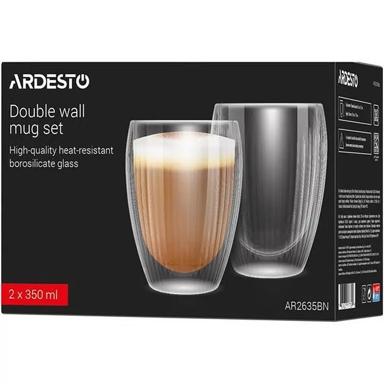 Набор чашек Ardesto с двойными стенками 350 мл 2 шт. (AR2635BN) - фото 2