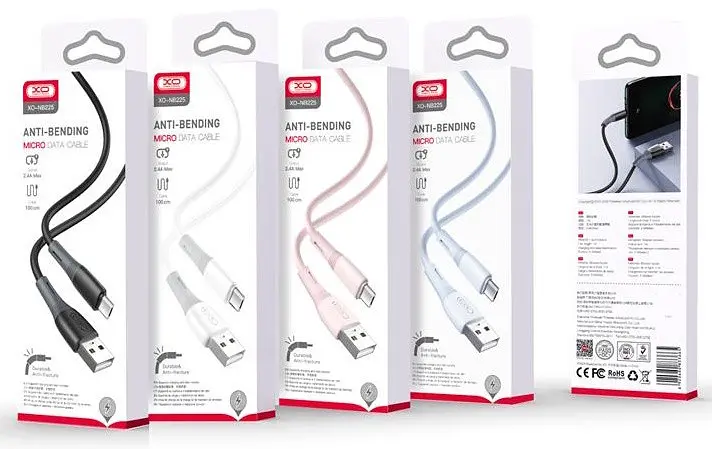 USB Кабель XO NB225 MicroUSB Silicone Two-Color 2.4A 1.0m Рожевий - фото 2