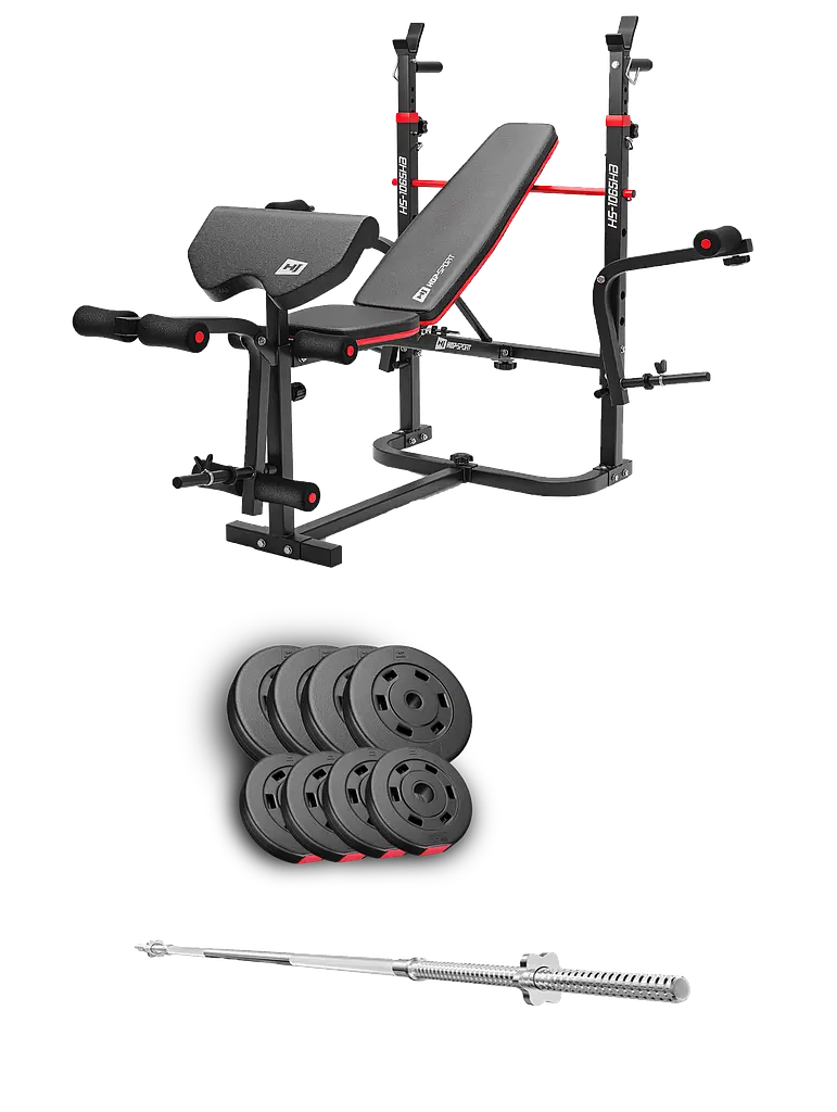 Набір Hop-Sport Premium 39кг з лавою HS-1065HB Pro та штангою