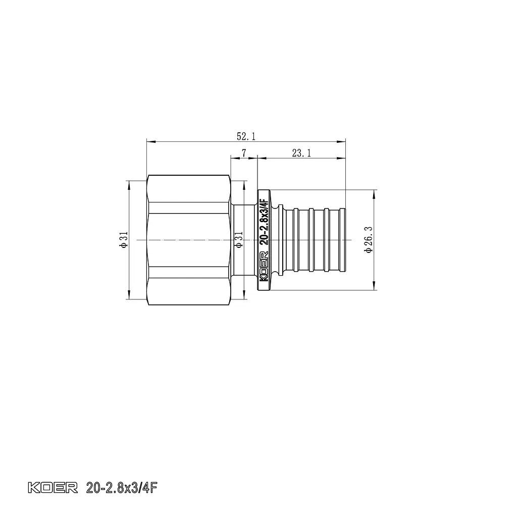 Перехідник з ВР Koer Ka.A08F-20 - 20(2.8mm) x 3/4"F KR4864 - фото 3